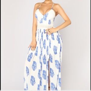 Holy Slit Dress- Ivory/Royal